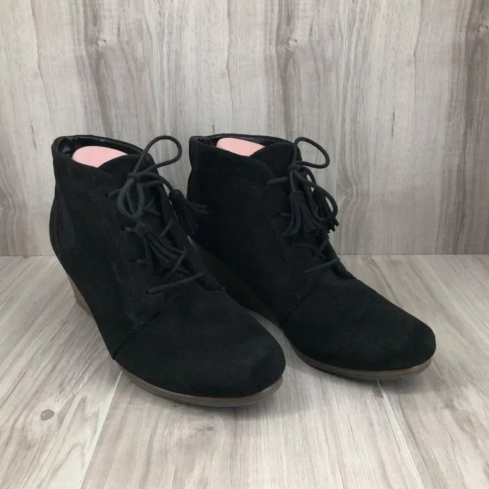 Dr Scholls Wedge Ankle Boots Womens 10M Kennedy Black Lace Up Booties